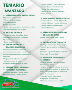 Temario avanzado de curso de Excel